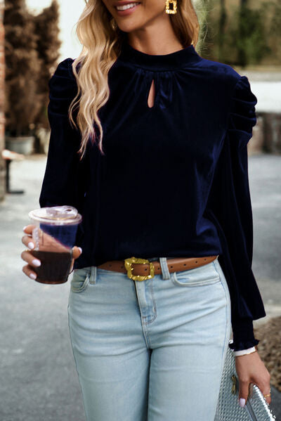 Stilla | op Mock Neck Velvet Stof Langærmet Bluse