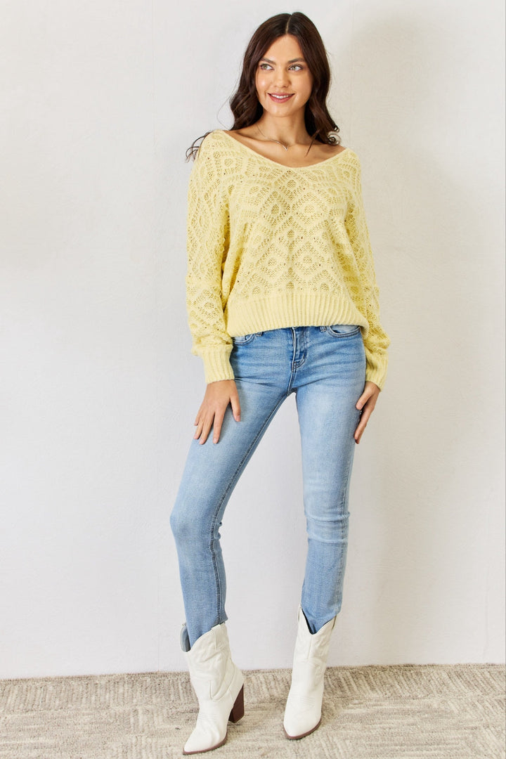 Stilla | V-hals mønstret langærmet sweater