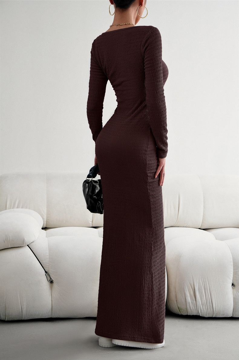 Stilla | Ærme Fyrkantet Hals Maxi Bodycon Kjole