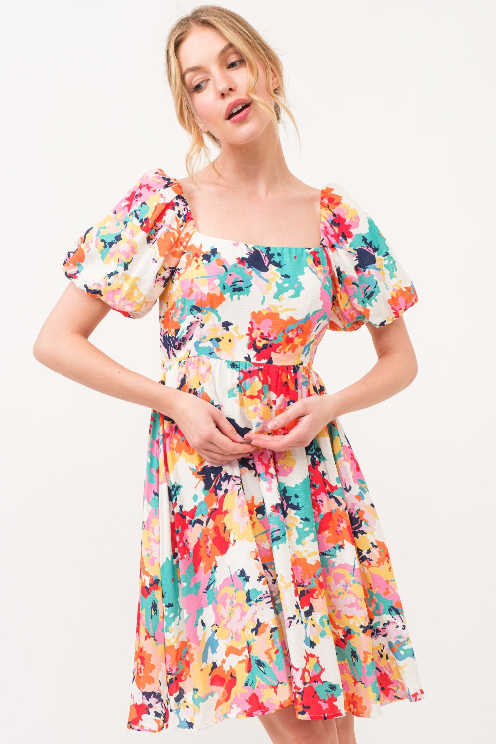 Stilla | The Why Square Neck Puff Sleeve Floral Dress