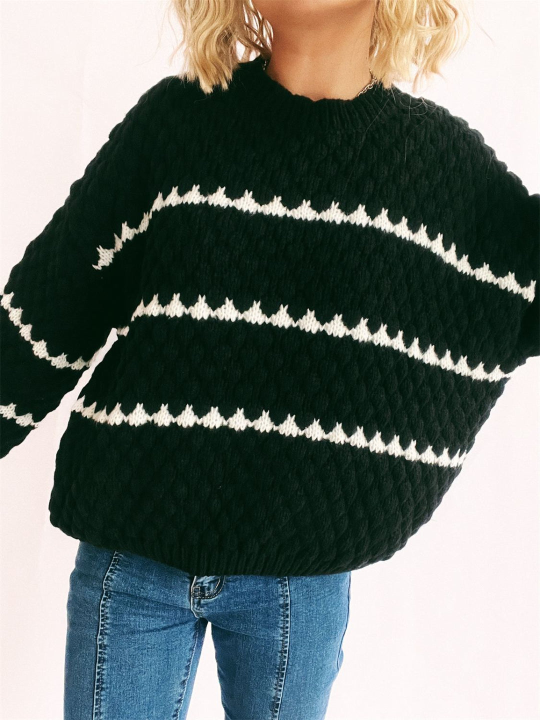 Stilla | Pullover med lange ærmer med kontrasterende striber og rundhals