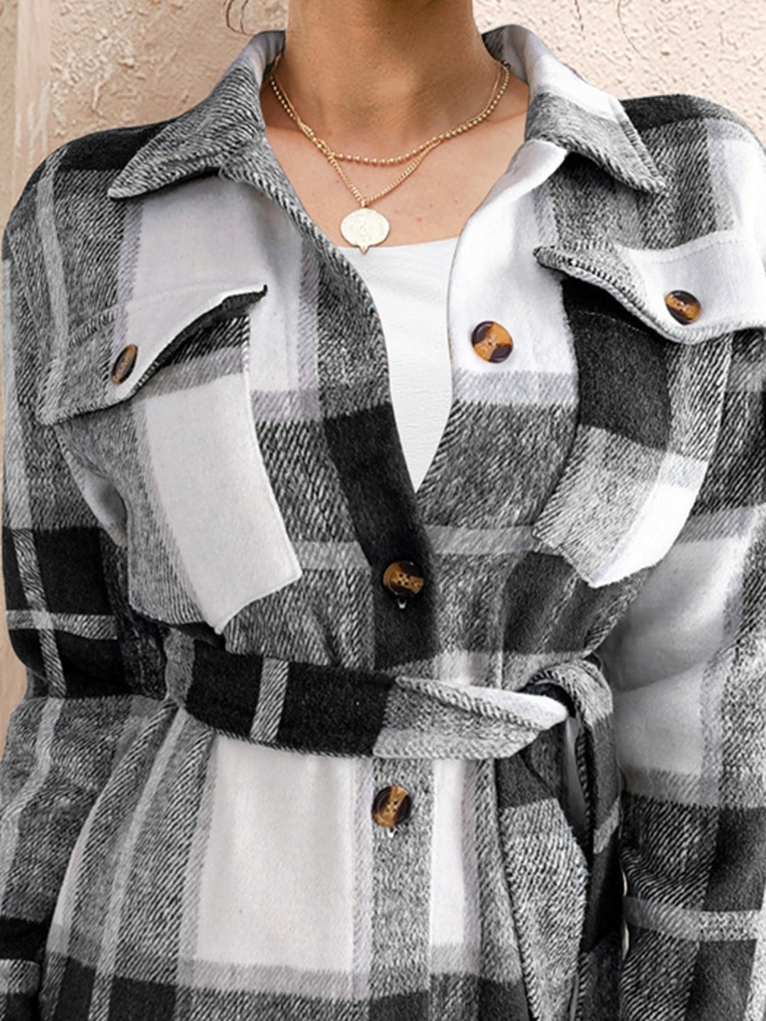 Stilla | Tied Plaid Button Up Shacket