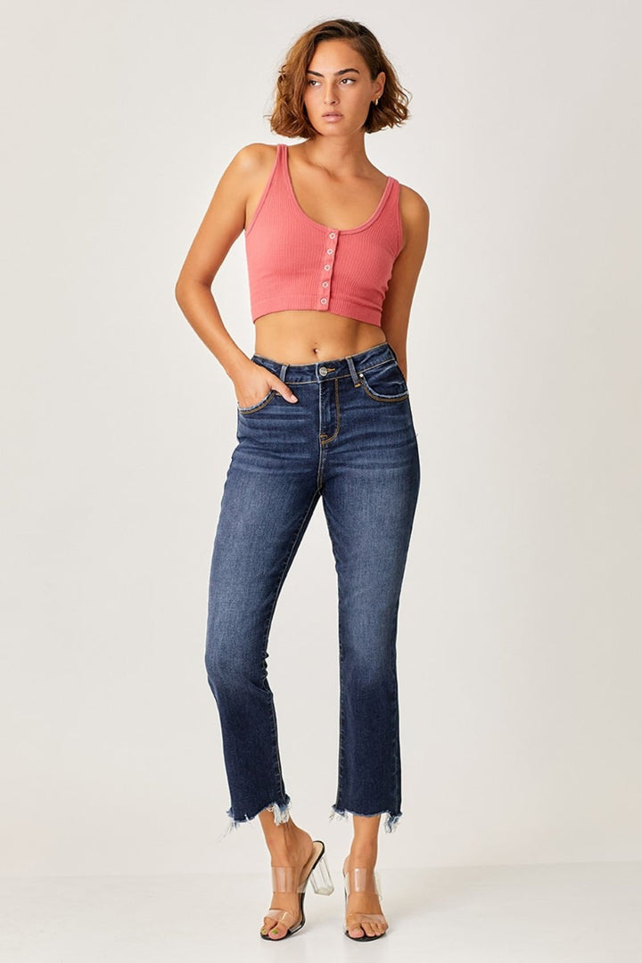 Stilla | Fuld Størrelse Frayed Hem Beskåret Lige Jeans