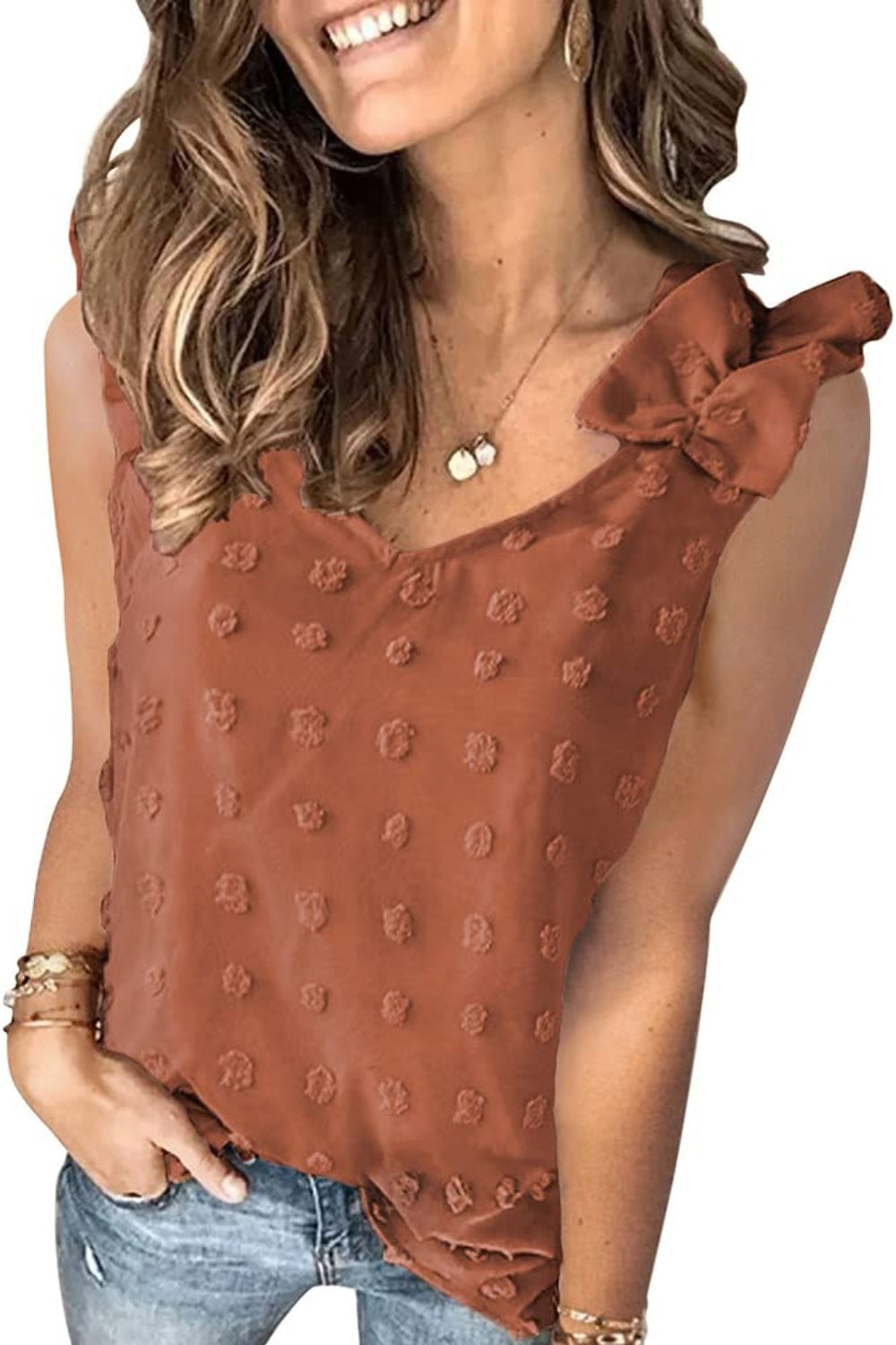 Stilla | Plus Size Swiss Dot V-Hals Tanktop