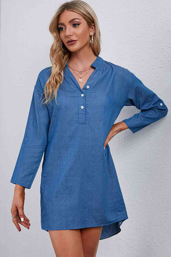 Stilla | Knap Notch Hals Høj-lav Denim Kjole