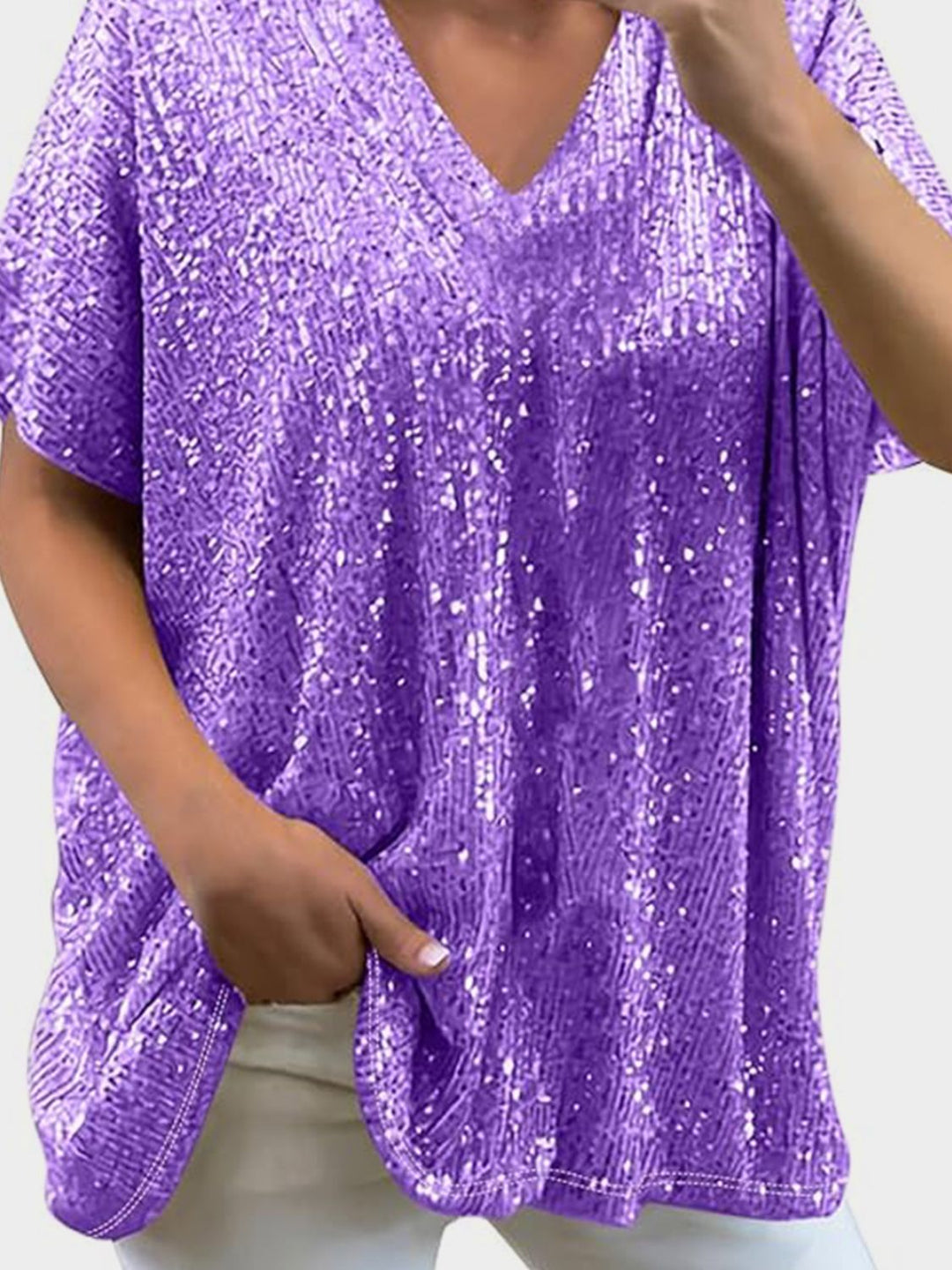 Stilla | Plus Size Paillet V-Hals Kortærmet Top