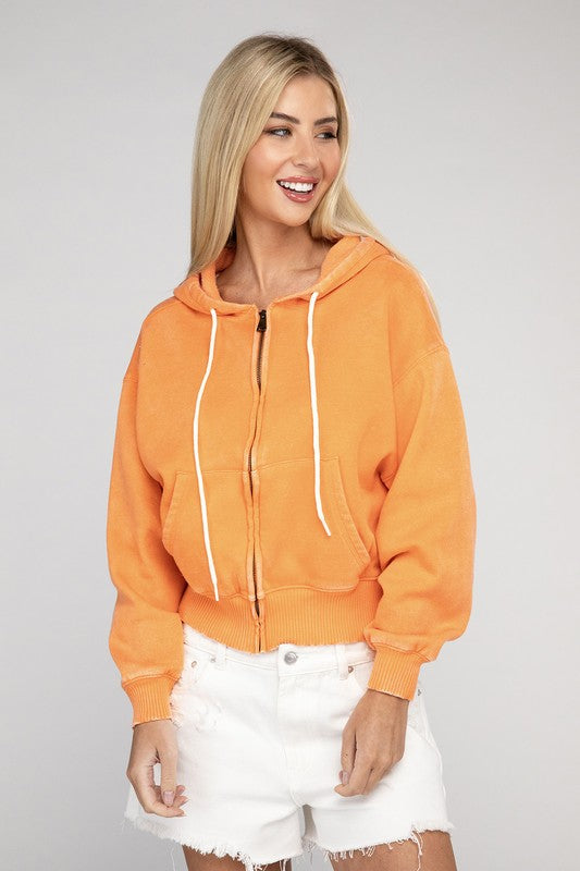 Stilla | Sweatjakke Med Lynlås I Acid Wash Fleece