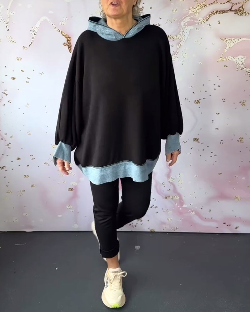 Stilla | Hoodie med lanternærmer i kontrastfarve