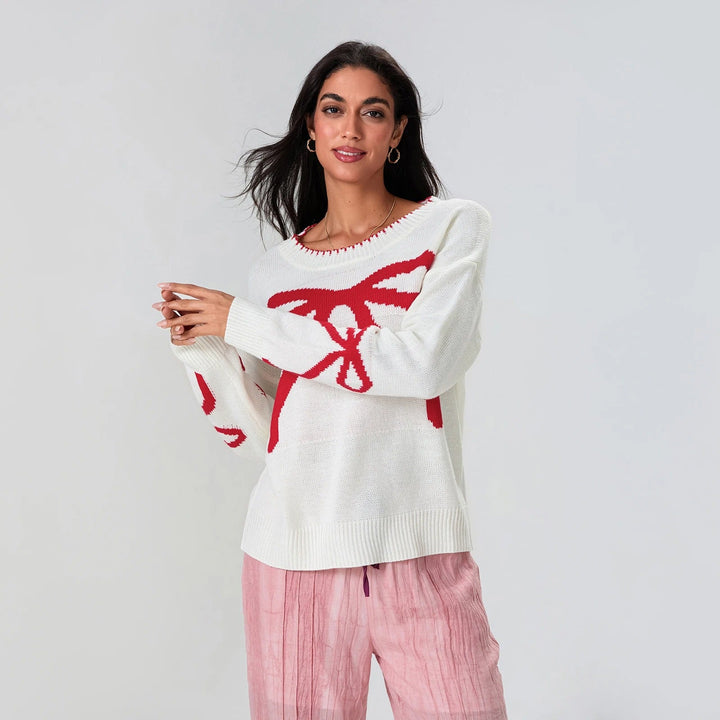 Stilla | Festlig strikpullover med sløjfe-design