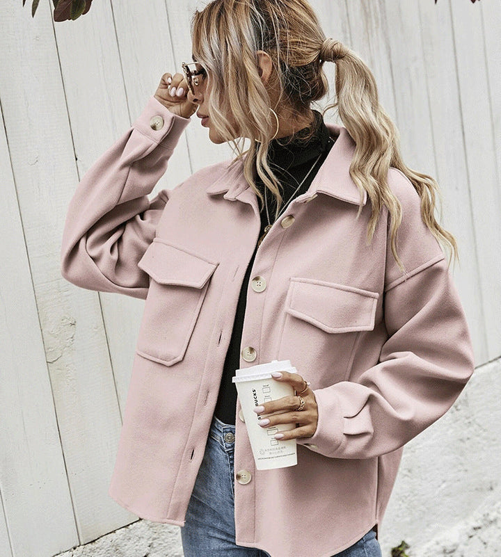 Stilla | Jakke Oversized Fit Blød Tekstureret Kvalitet Knaplukning Store Lommer