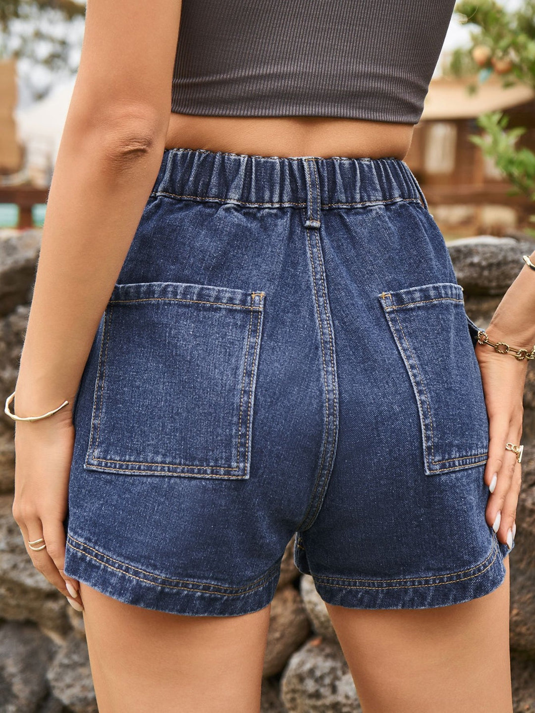 Stilla | Talje Denim Shorts med Lommer