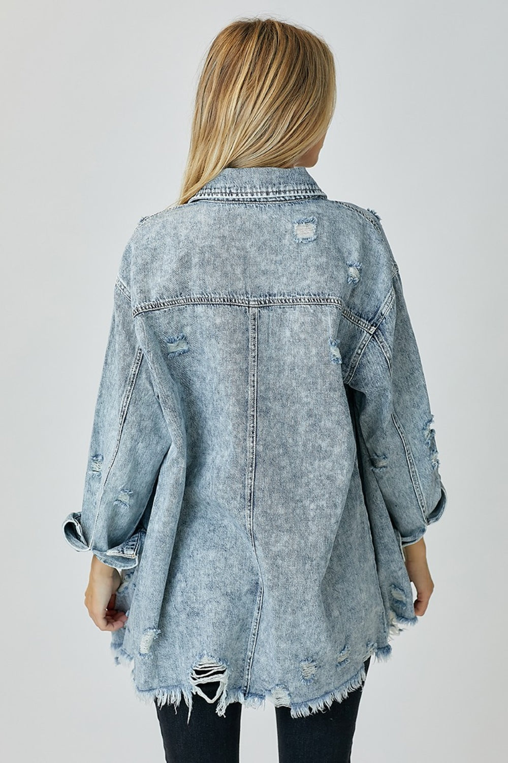 Stilla | Distressed Raw Hem Denim Skjorte
