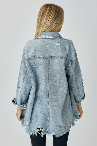 Stilla | Distressed Raw Hem Denim Skjorte