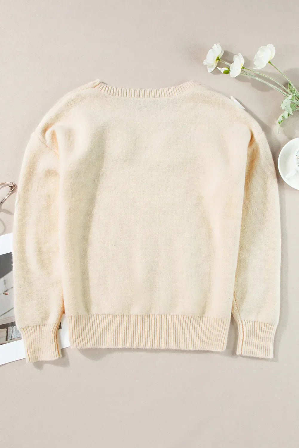 Stilla | Oversized Pullover med Lange Ærmer og Rund, Floral Hæklet Udsnit