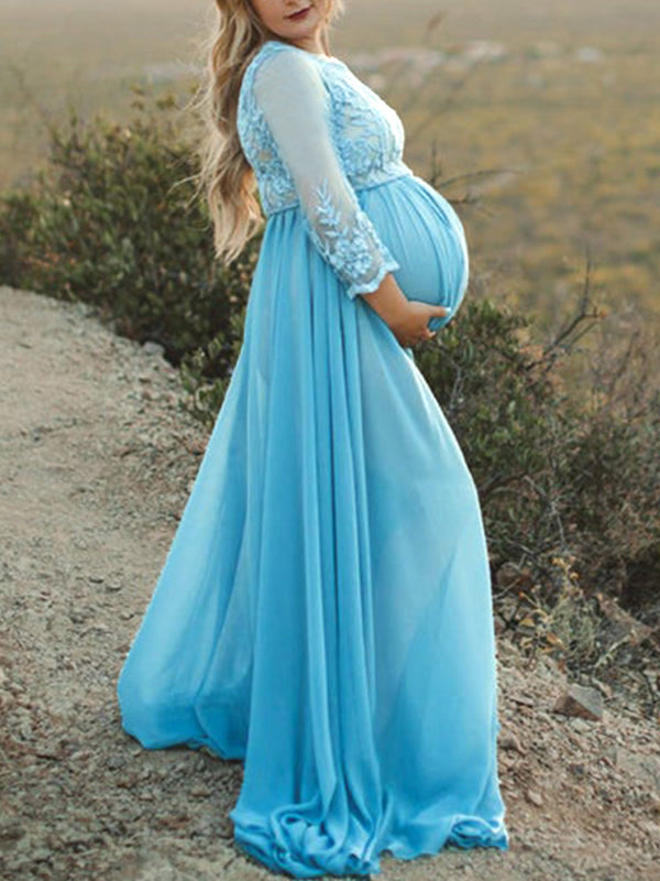 Stilla | Patchwork Rete Rundhalset Kjoler Til Fototjenester in Blonde Elegante Premaman Kjole