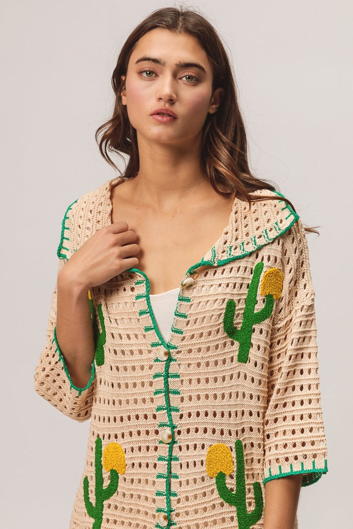 Stilla | Kantstikket Kaktus Patch Sweater Cardigan