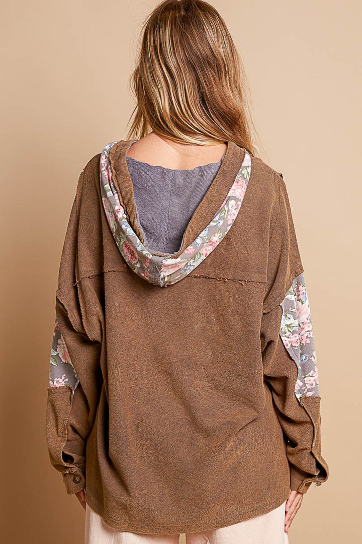 Stilla | Sweatjakke Med Hætte French Terry Med Rå Kanter Pol Star Patchwork