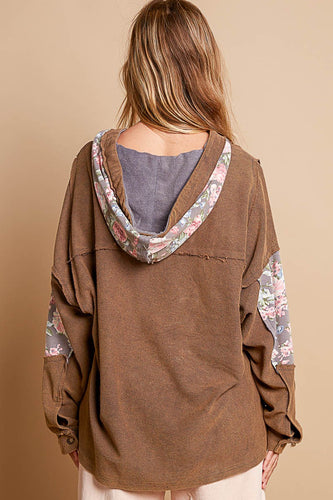 Stilla | Sweatjakke Med Hætte French Terry Med Rå Kanter Pol Star Patchwork