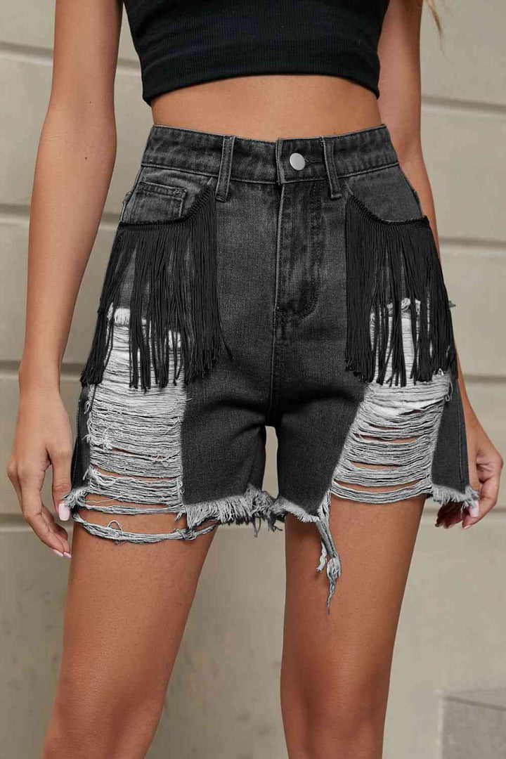 Stilla | Trim Distressed Denim Shorts Med Lommer