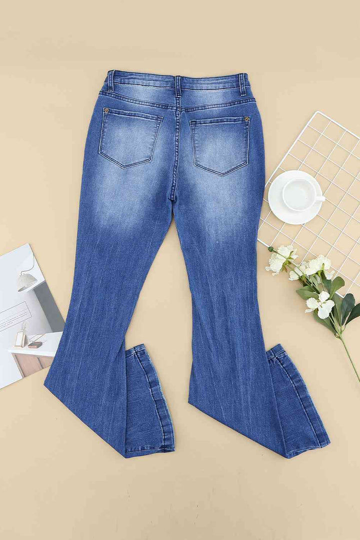 Stilla | Distressed Flare Leg Jeans Med Lommer
