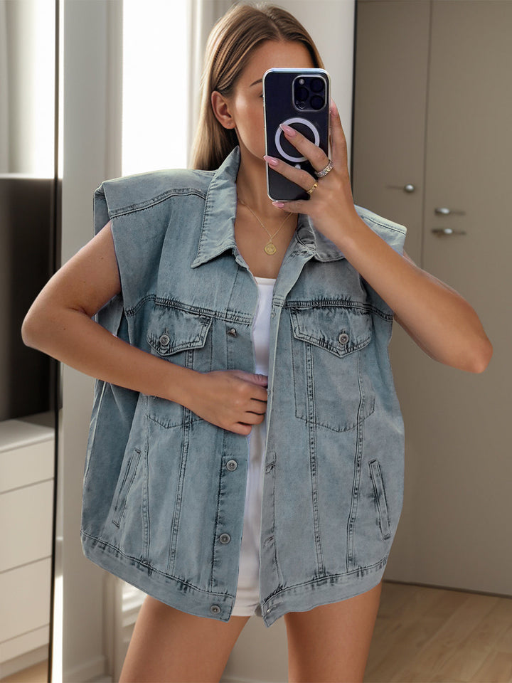 Stilla | Knapåse Cap Sleeve Denim Jakke