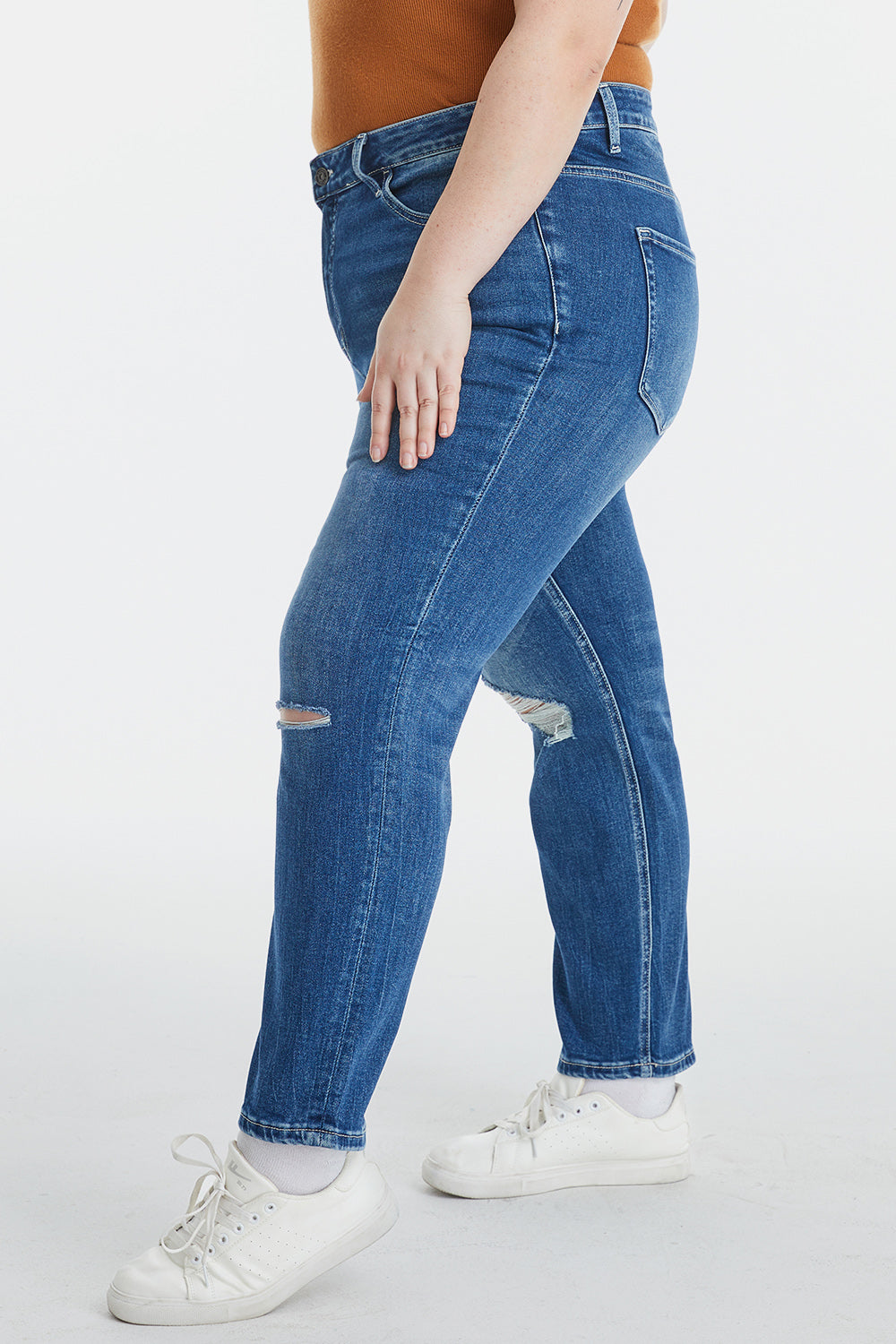 Stilla | Full Size Høj Talje Distressed Vasket Cropped Mom Jeans