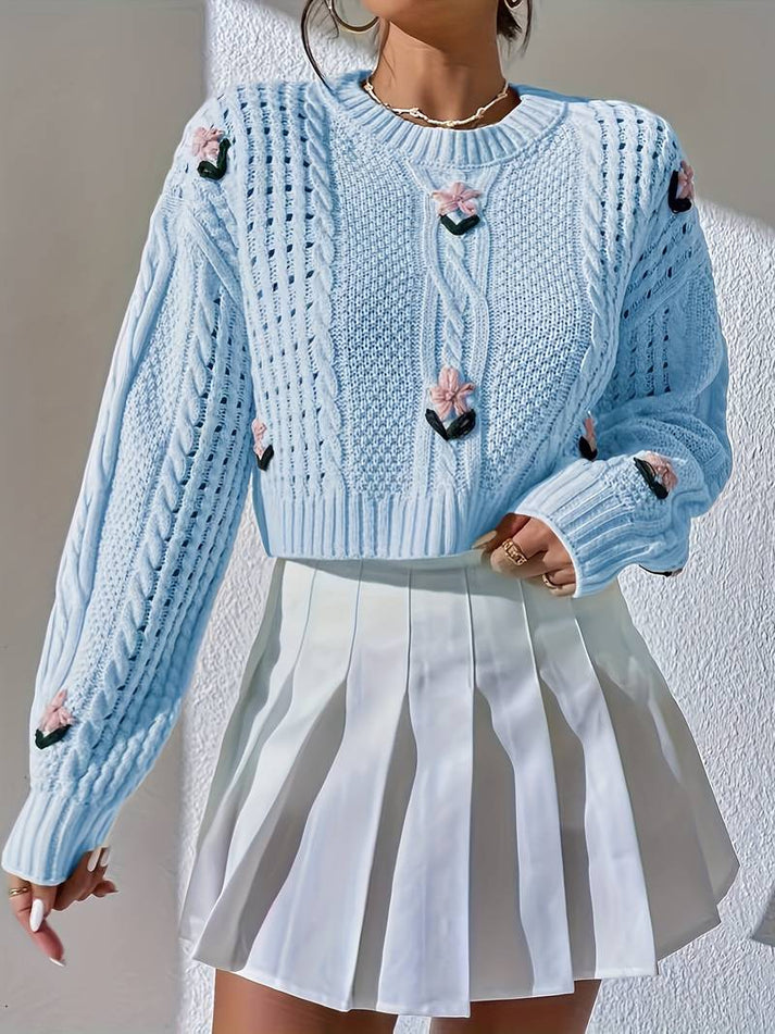 Stilla | Pullover Dame I Strik Med Floral Broderi