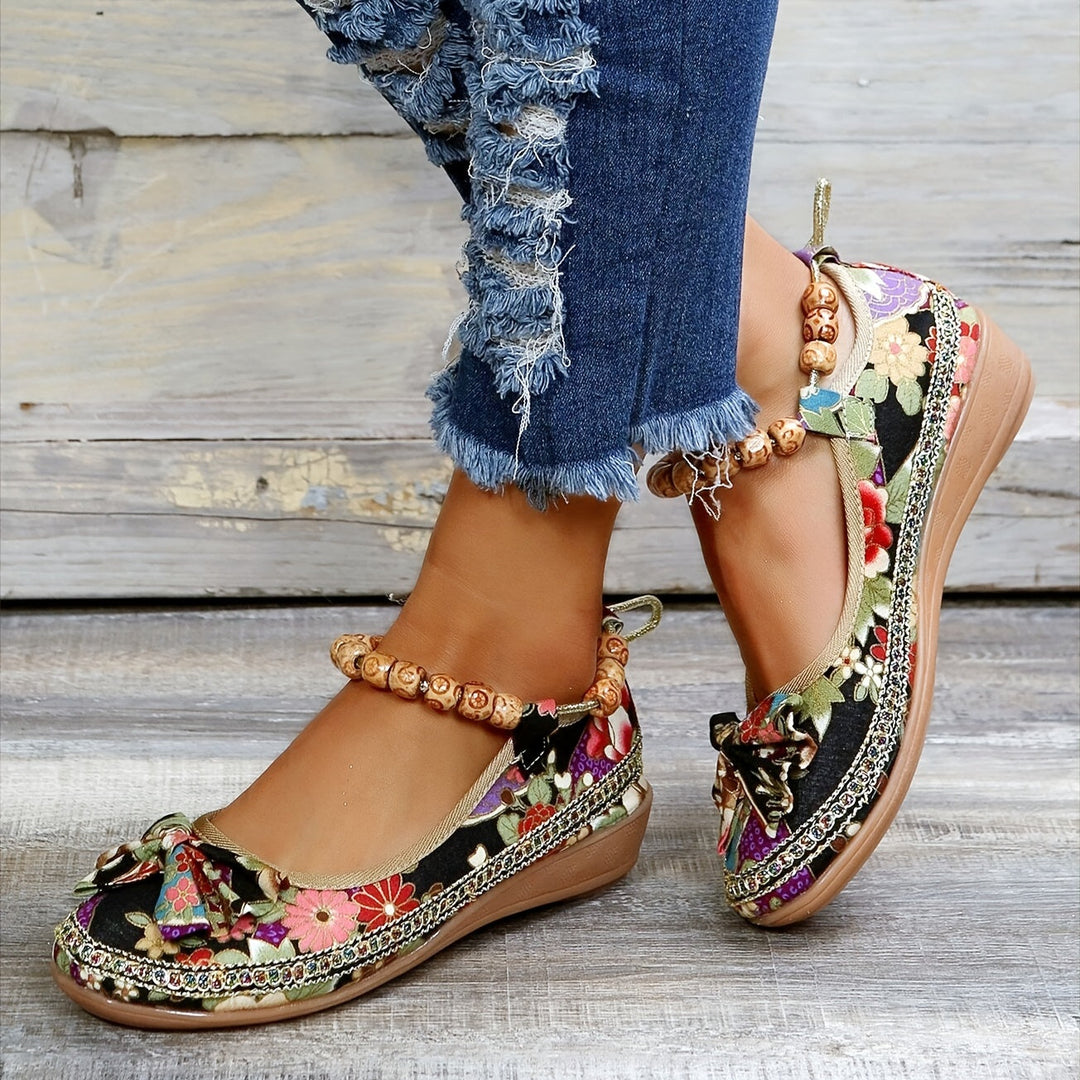 Stilla | Bow-accent Beaded Anklet Flats