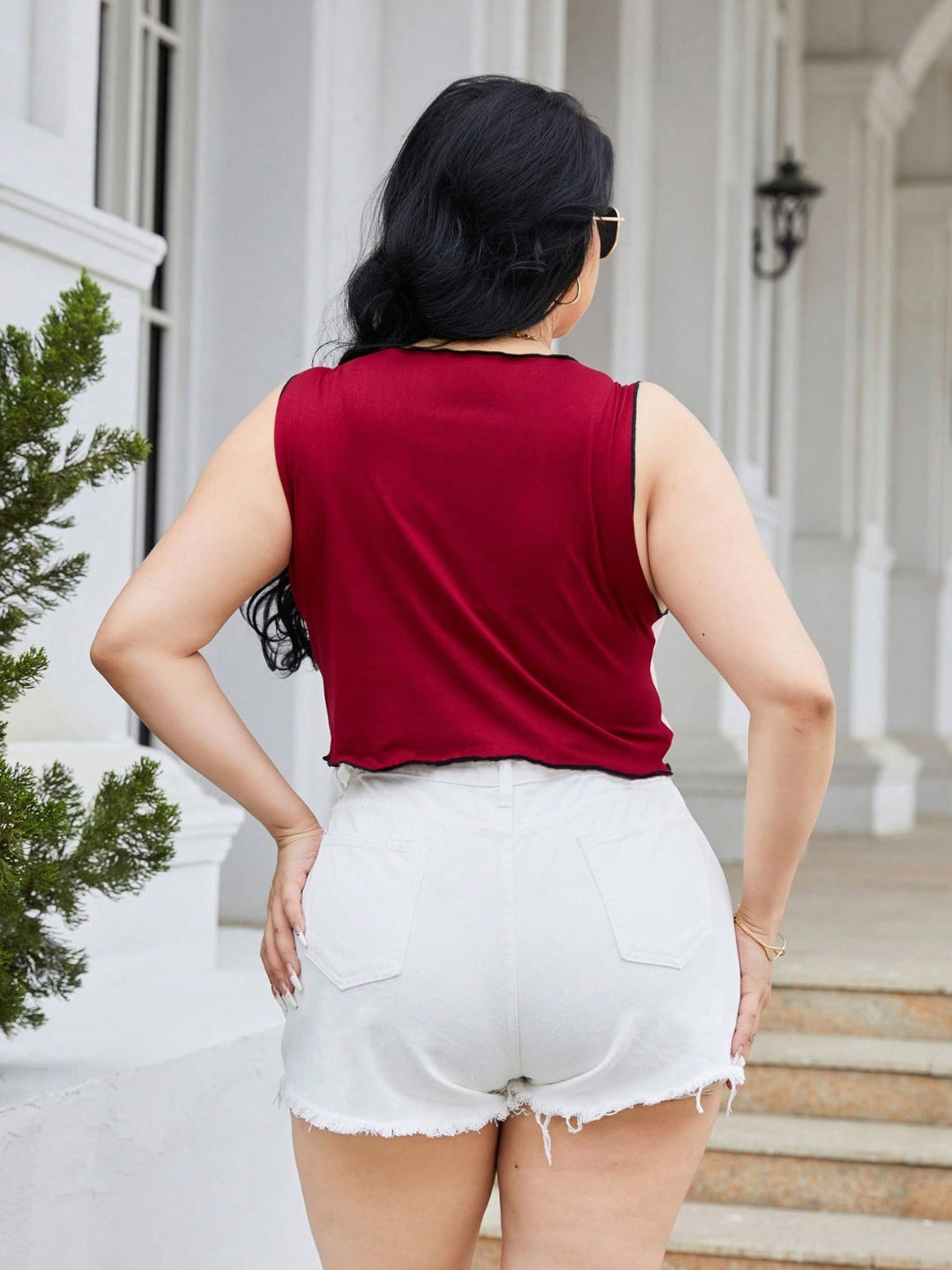 Stilla | Plus Size Kontrast Rund Hals Tank