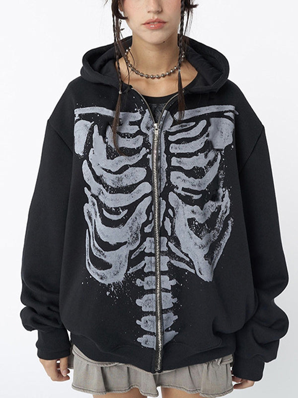Stilla | Sort Oversized Hoodie med Skelettryk