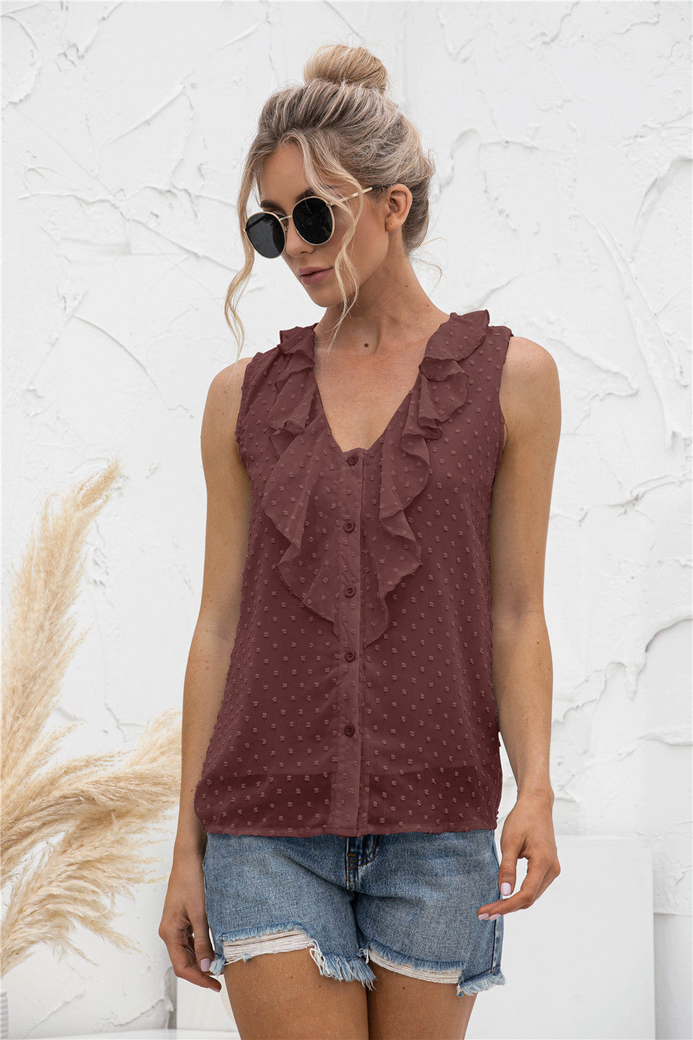 Stilla | Dot Ruffled Wide Strap Tank