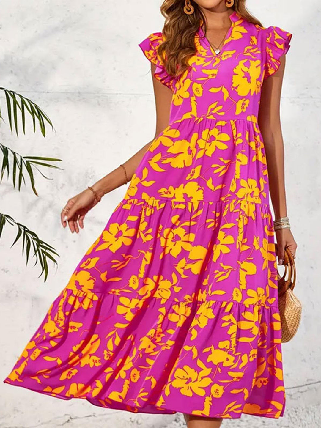 Stilla | Printed Cap Sleeve Midi Kjole
