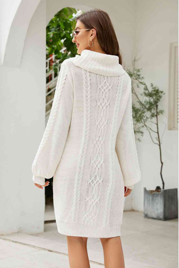 Stilla | Højre Mixed Strik Turtleneck Lantern Ærme Sweater Kjole