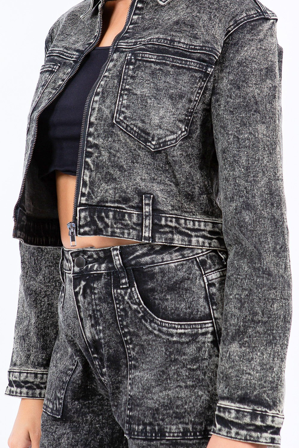 Stilla | Bazi Overdyed Bleached Zip Up Cropped Jacket