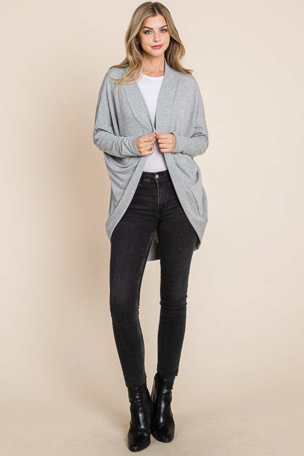 Stilla | Åben Front Langærmet Cocoon Cardigan