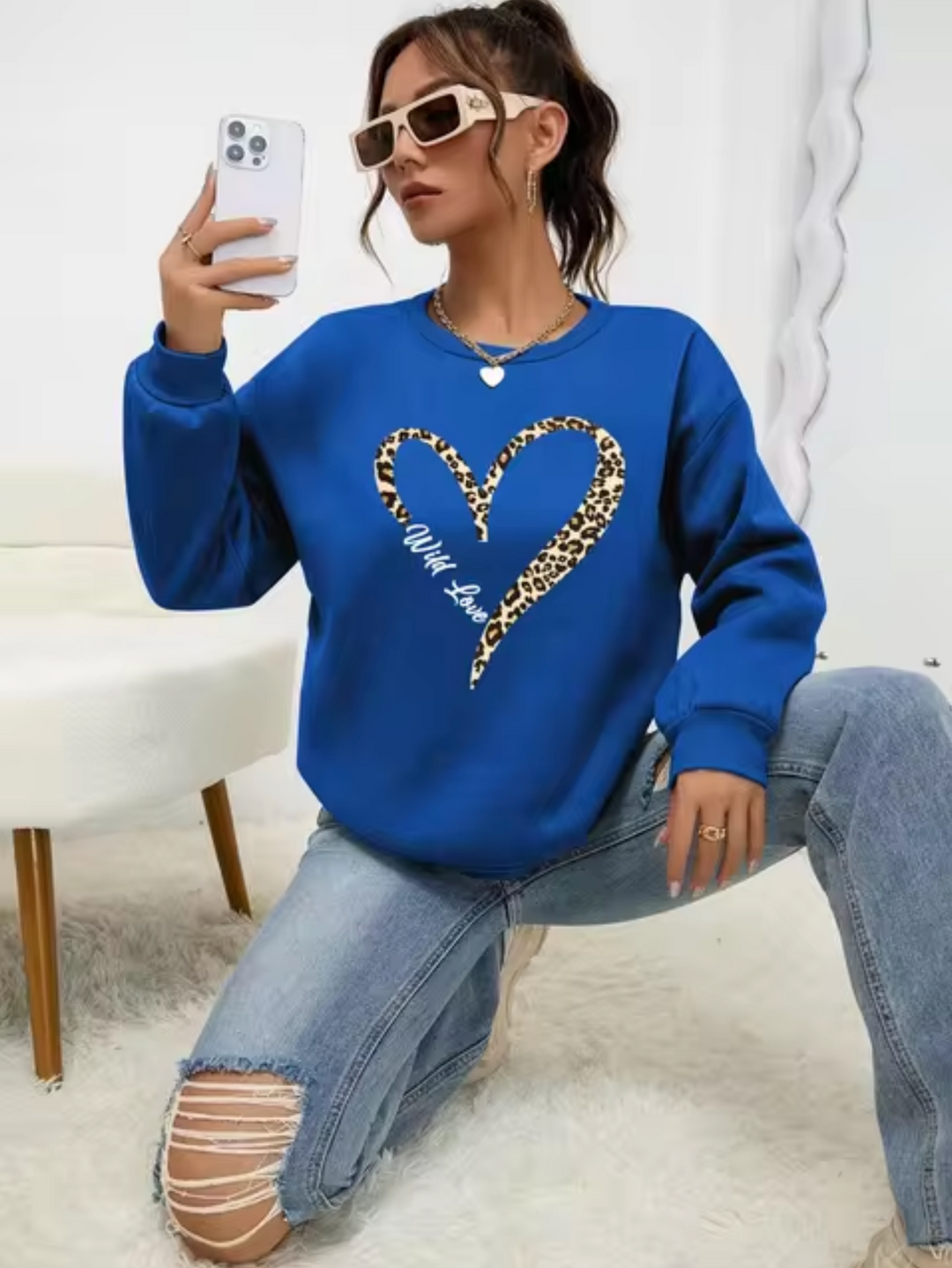Stilla | Bomulds T-shirt Med Leopard-Hjerteprint