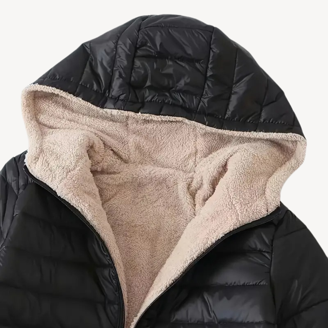 Stilla | Dame Hoodie Puffermantel med Sherpa-for.