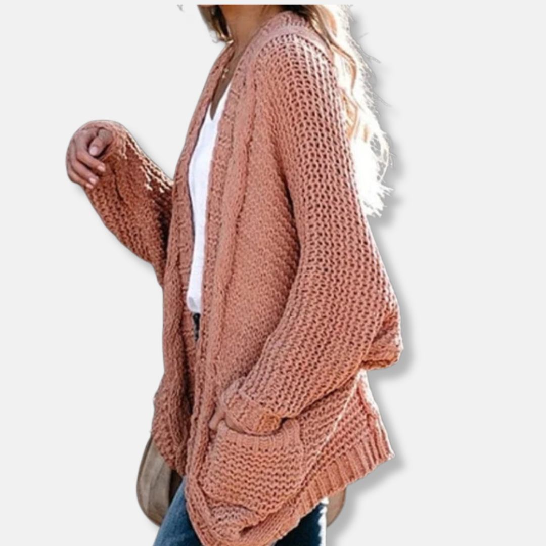 Stilla | Uld Oversized Cardigan Ribbede Åben Frontlommer Cardigan