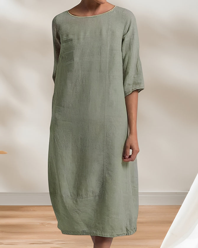 Skovae | Damer Løs Linned Look Enkelt Midikjole