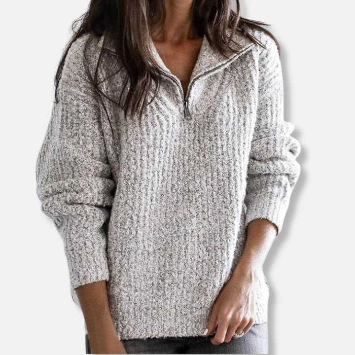 Stilla | Ribbede Halv-Zipper Krave Pullover Solid Casual Cut Pullover
