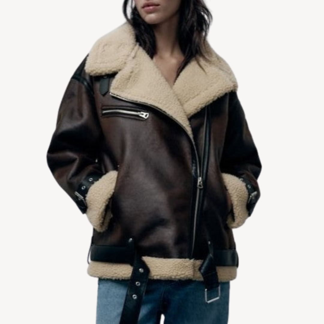 Stilla | Dame Faux Shearling Pilotjakke Brun