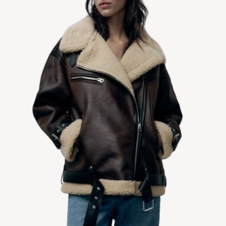 Stilla | Dame Faux Shearling Pilotjakke Brun