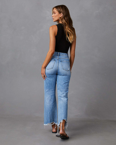 Stilla | Rippede Jeans Med Høj Talje Og Brede Ben