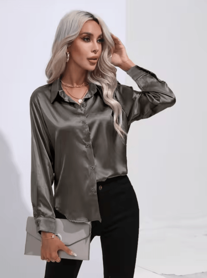 Stilla | Satin Bluse med Lange Ærmer