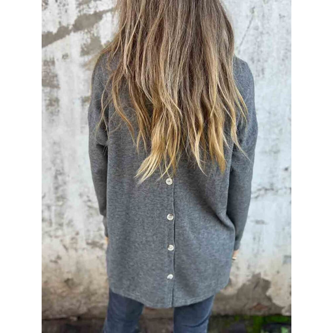 Stilla | Dame Casual Strikket Bluse Med Knaplukning Bagpå