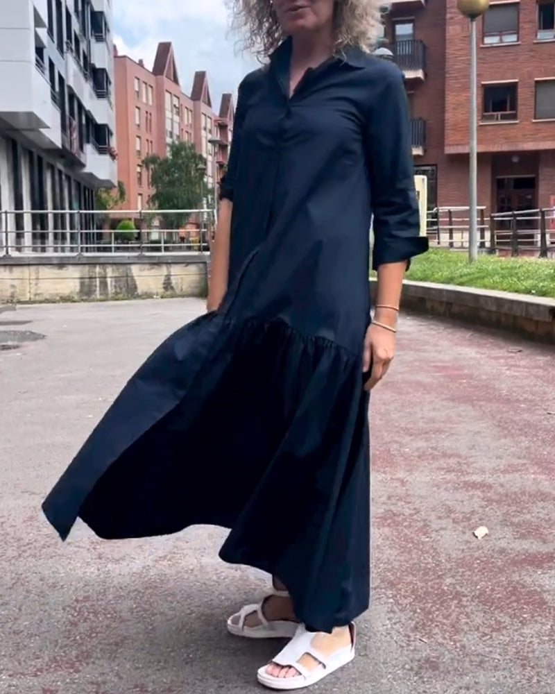 Stilla | Enfarvet Casual Langærmet Kjole