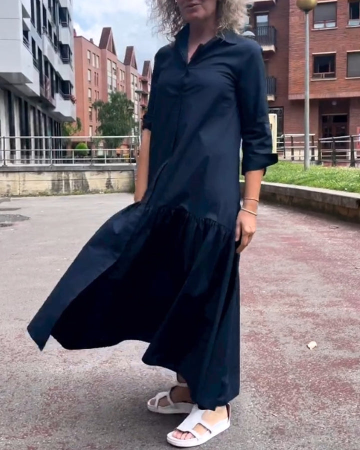 Stilla | Enfarvet Casual Langærmet Kjole