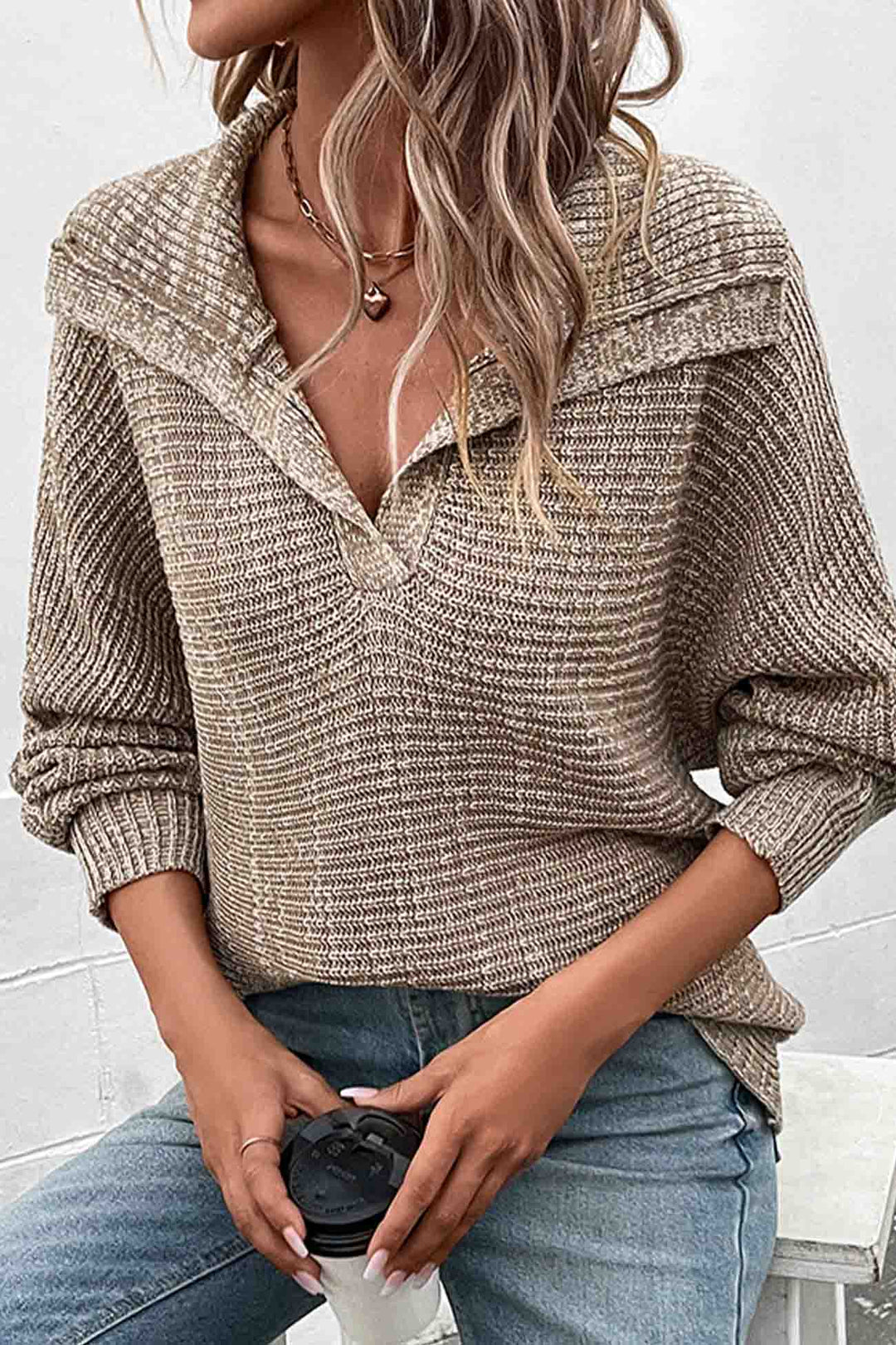 Stilla | Khaki Pullover Med Lange Ærmer Og Opfoldning