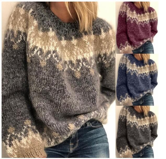 Stilla | Strikpullover Blød uldblanding Oversized-pasform Rund halsudskæring Nordisk mønster