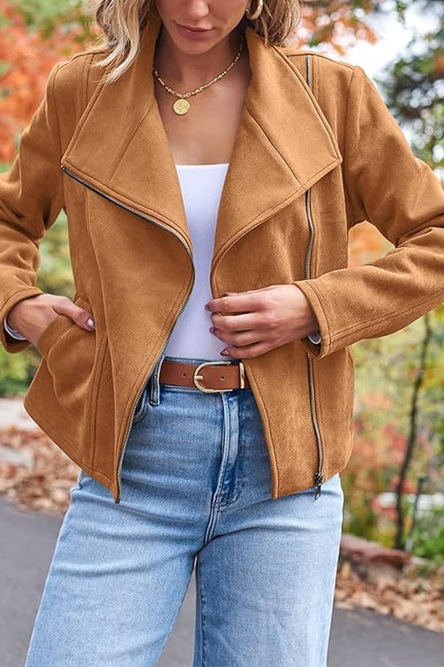 Stilla | Up Pocketed Faux Suede Motorcykeljakke (i 7 farver)